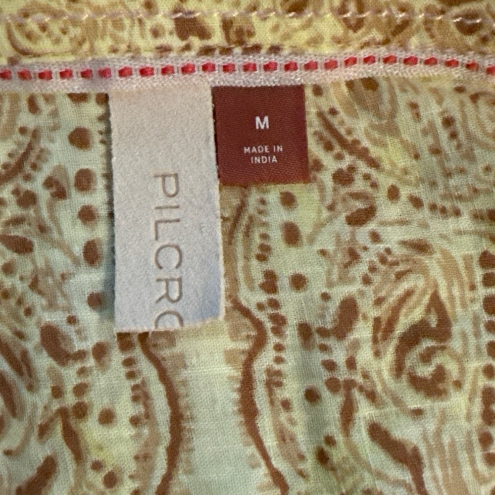 Pilcro Anthropologie Yellow and Pink Patchwork Blouse The Tavi Batik Button Top - Picture 8 of 11